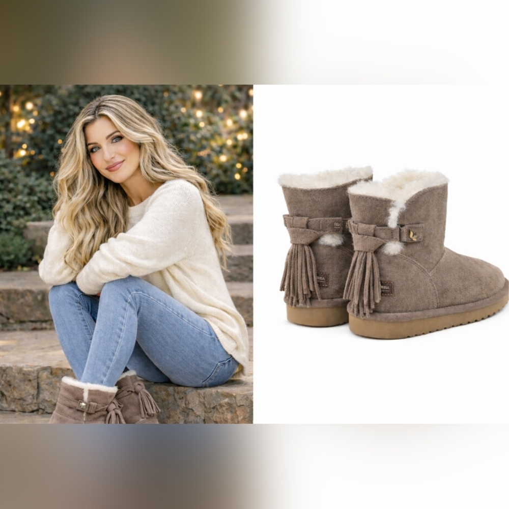 Koolaburra by UGG Suede Shearling Tassel Ankle Boots, Size 8